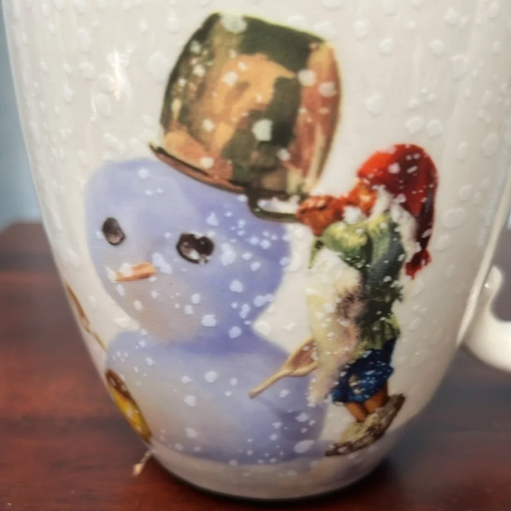 Nordic Elf Christmas Mug Elf Building Snowman by Svien Solem for Williams-Sonoma
